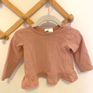H&M - Baby Girl Long Sleeve Peplum Top, 100% cotton, light pink, 6M